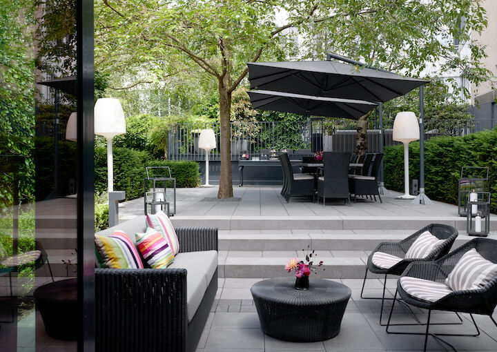 Event area in The George Garden with outdoor seating