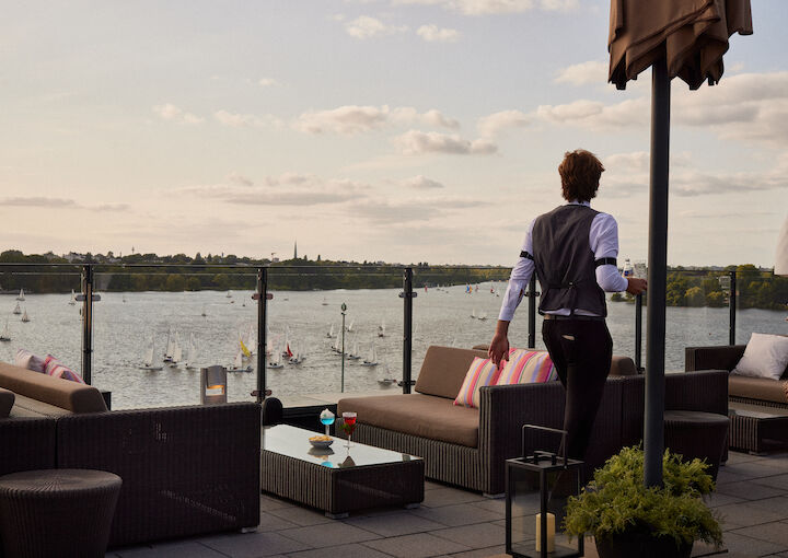 The George Rooftop with seating and views over the Alster