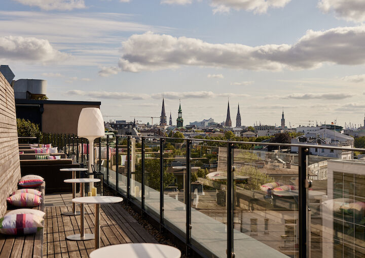 View of the Hamburg skyline from The George Rooftop